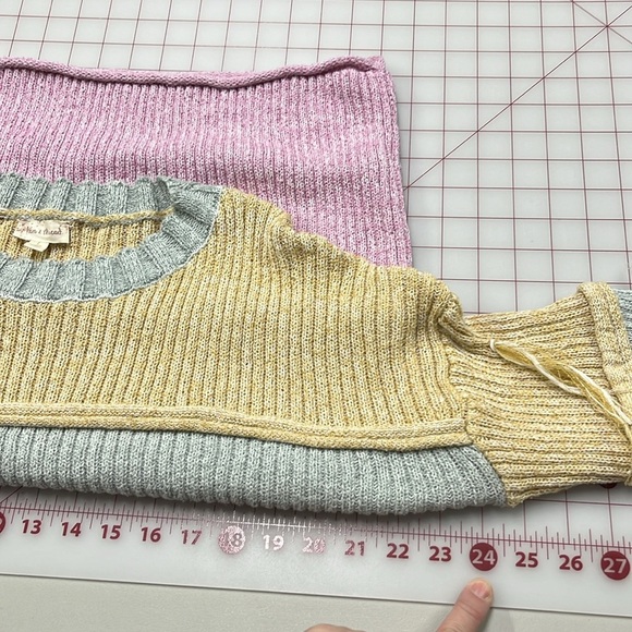 HEM & THREAD Color Block SLV Tassel Drop Shoulder Boho/Beach Pastel Sweater SZ L - Picture 15 of 16